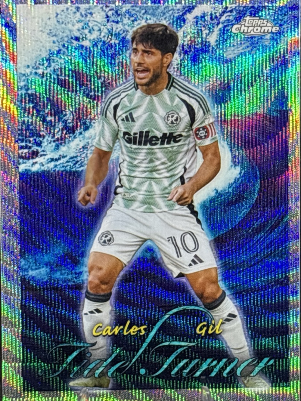 Topps Chrome Carlos Gil Soccer Trading Card - Tide Turner Green Holo